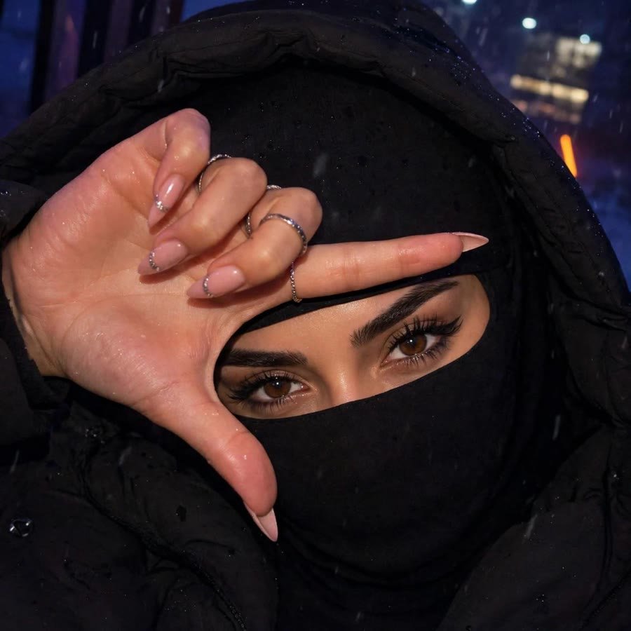 Balaclava hoodie worn at night, in the snow